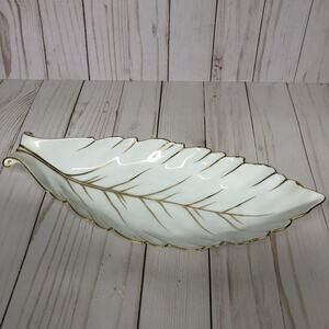 Vintage Noritake Morimura Hand Painted Leaf Shaped Celery Dish With Gold trim